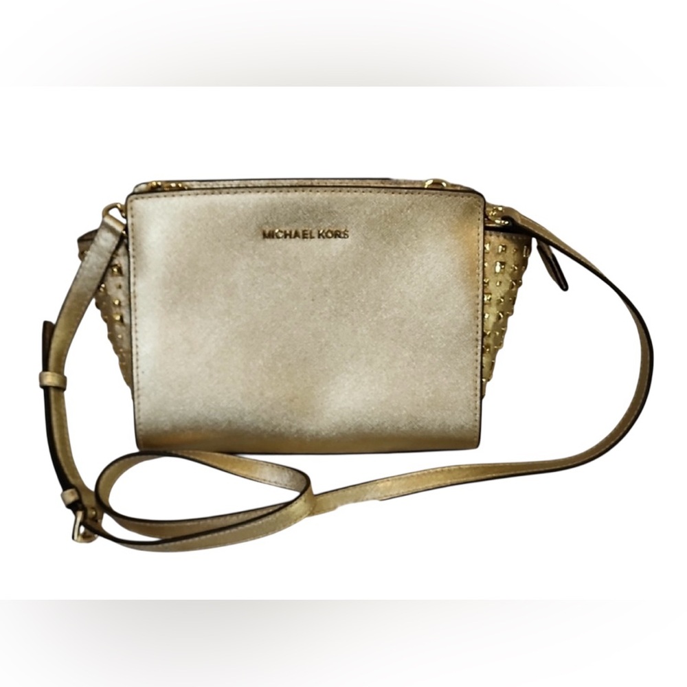 Michael Kor Selma Metallic Pale Gold Studded Women's Cross Body Bag
